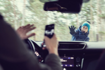 driver on phone about to cause pedestrian accident